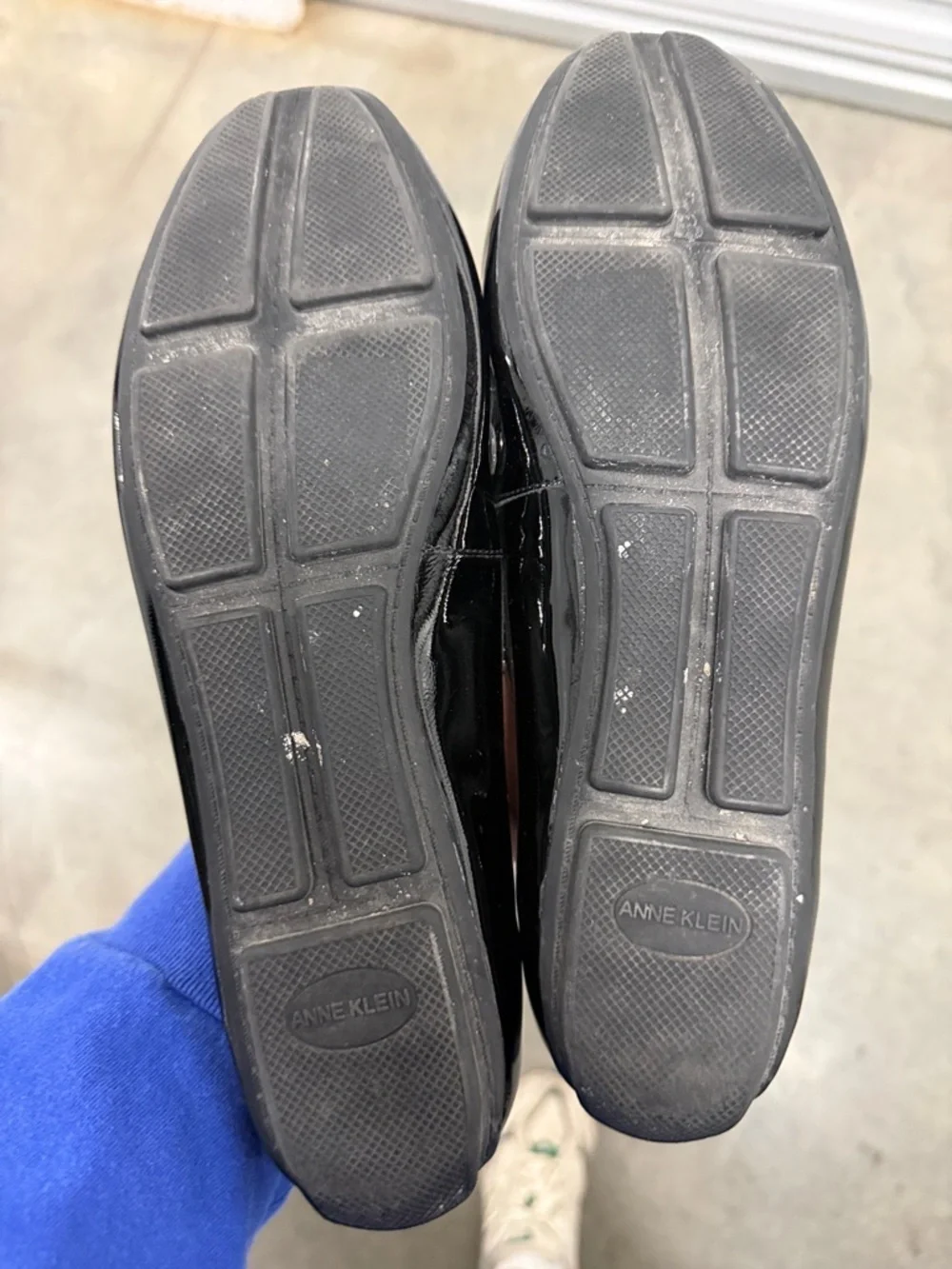 Anne Klein Black Patent Leather Loafers with Silver Hardware